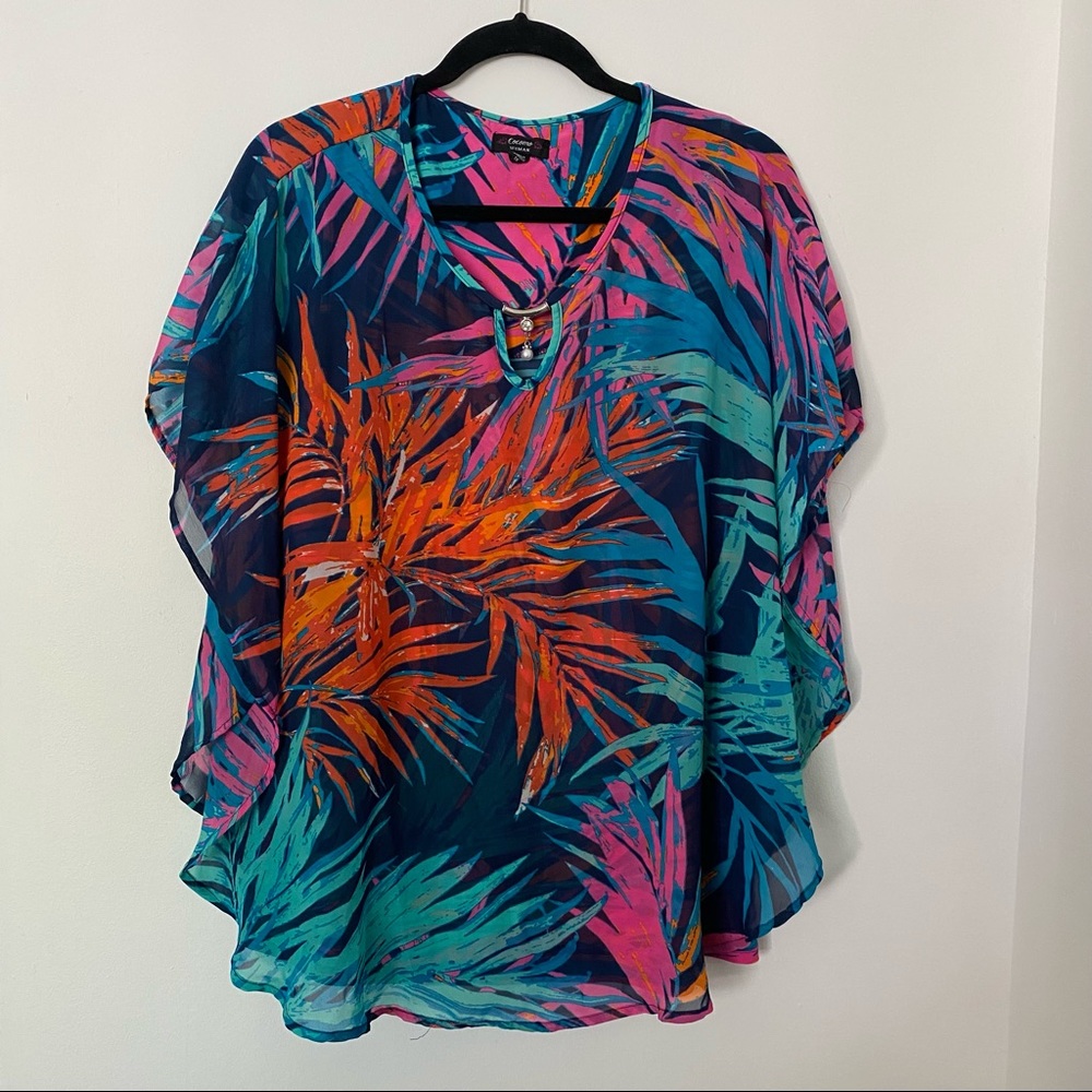 Colorful layered butterfly sleeve blouse | size 1X